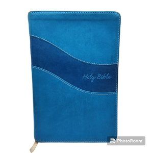 NIV Bible Zondervan Leathersoft Blue Silver Foil Edge Preowned Read Descriptions